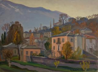 Kysos, Pelion, View — Oil painting, Canvas, 46.00×61.00cm — Theodoros Markellos